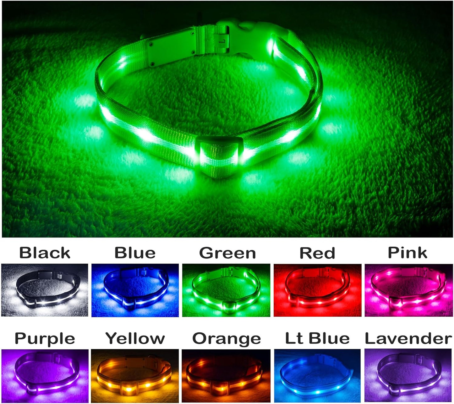 Brightest Light up Dog Collars - the Original LED Dog Collar with 1,000 Feet of Visibility - USB Rechargeable Waterproof Dog Collar Light - Dog Lights for Night Walking - USA Brand