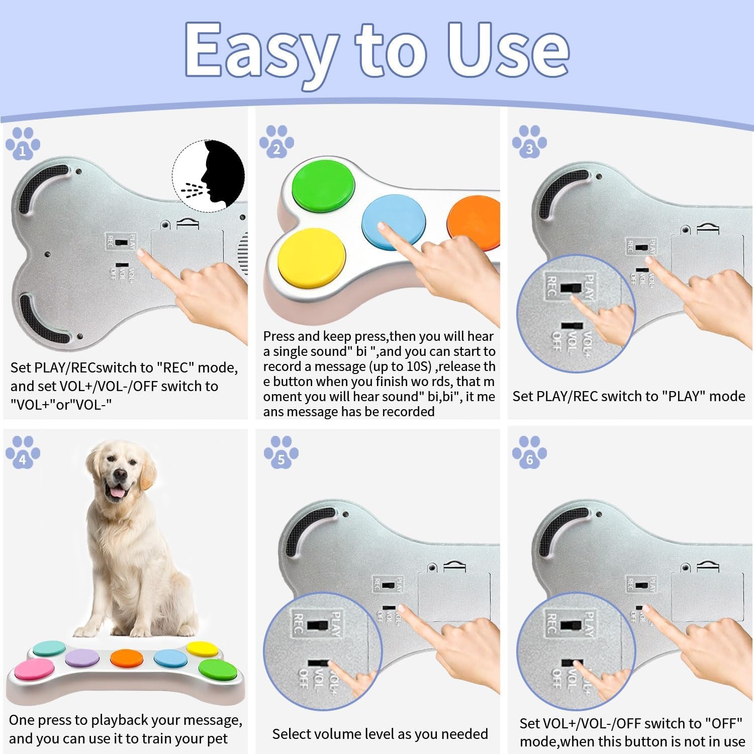 7-Colour Voice Recording Button, Dog Communication Buzzer Button for Pet Training, Button for Dog Talking, 50 Scenario Stickers, (Batteries Included)(7 Butons)