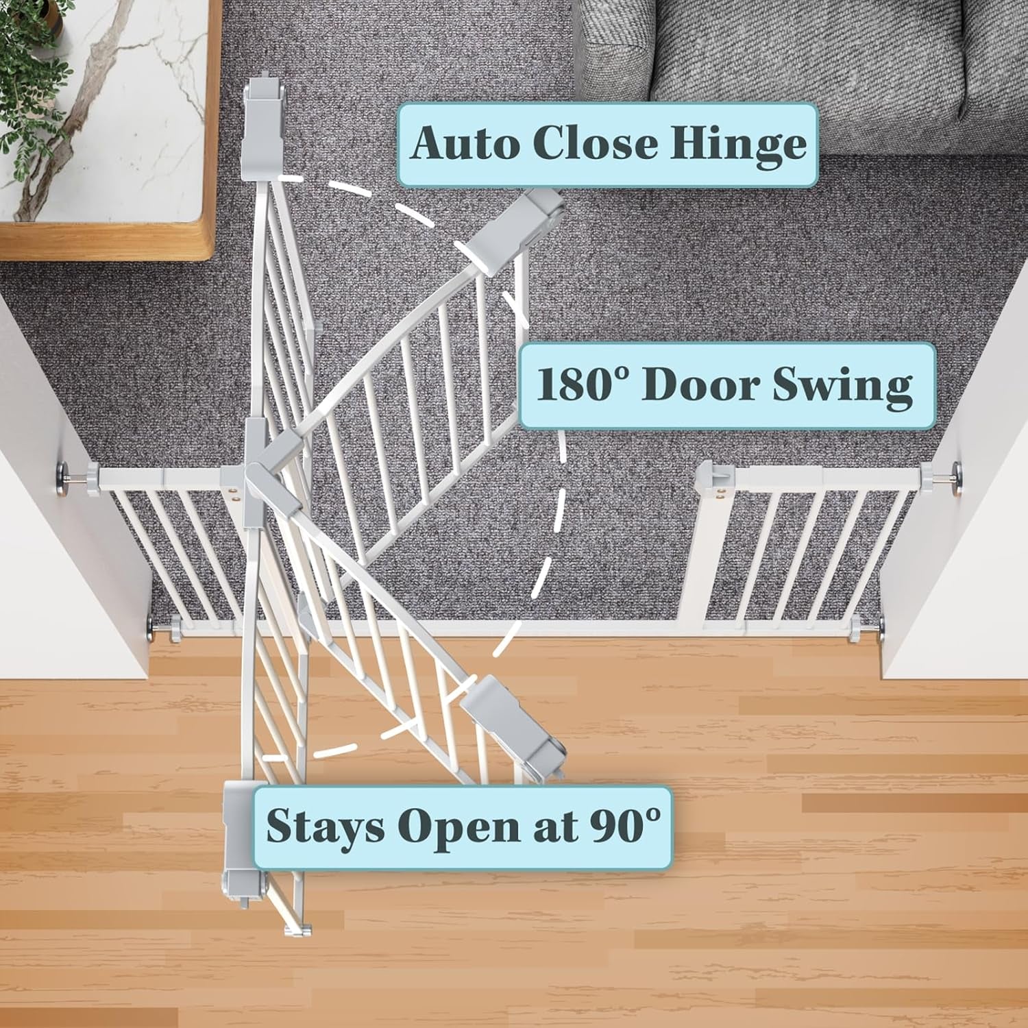 29-39.6" Baby Gate for Stairs, Auto Close Both Sides Dog Gate with One-Hand Opening, 30" Tall Safety Gates for Pets, Hallways, Bedrooms, Wall Pressure Mount No Drill, White