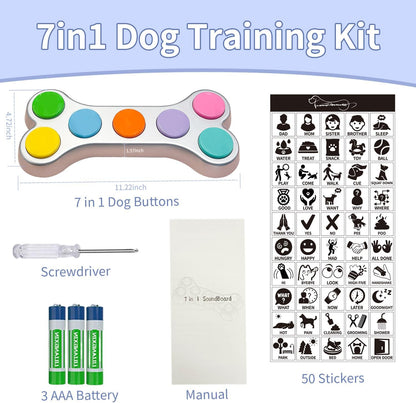 7-Colour Voice Recording Button, Dog Communication Buzzer Button for Pet Training, Button for Dog Talking, 50 Scenario Stickers, (Batteries Included)(7 Butons)