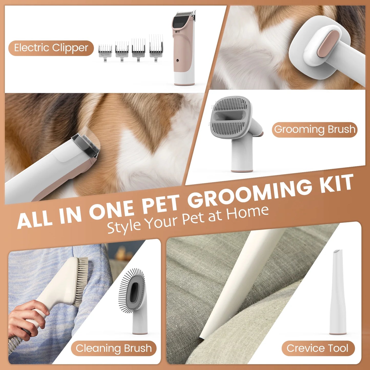 PG50 Pet Grooming Kit & Vacuum with 11000Pa Suction, 2.5L Dustbin, 5 in 1 Dog Grooming Kit, Dog Vacuum for Shedding Grooming